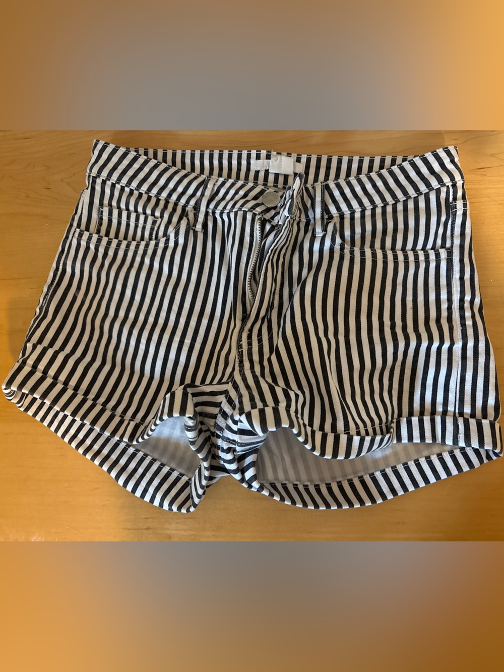 H&M Black and White Striped High Waist Women’s Shorts